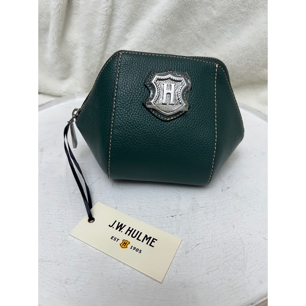 J.W. Hulme Green Pebbled Leather Crest Logo Small Pouch Coin Purse NEW